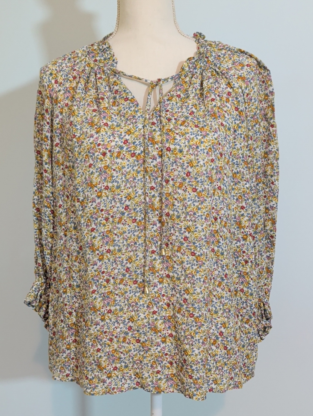 Cynthia Rowley Floral Ruffled Tie-Neck Blouse prairie cottagecore girly